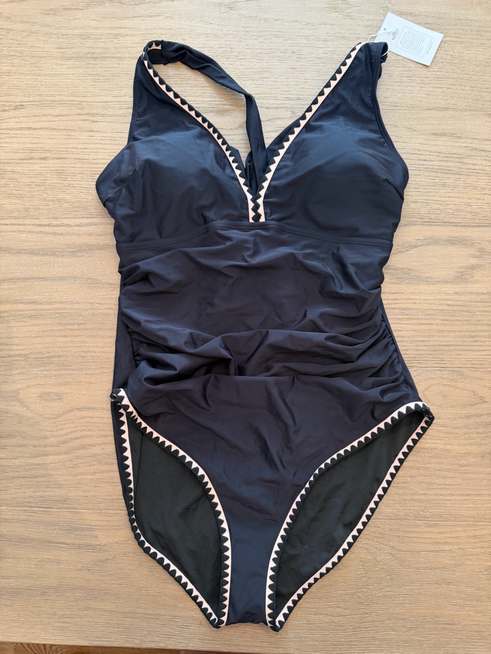 Women’s Black One-Piece Swimsuit with Pink Trim-NWT